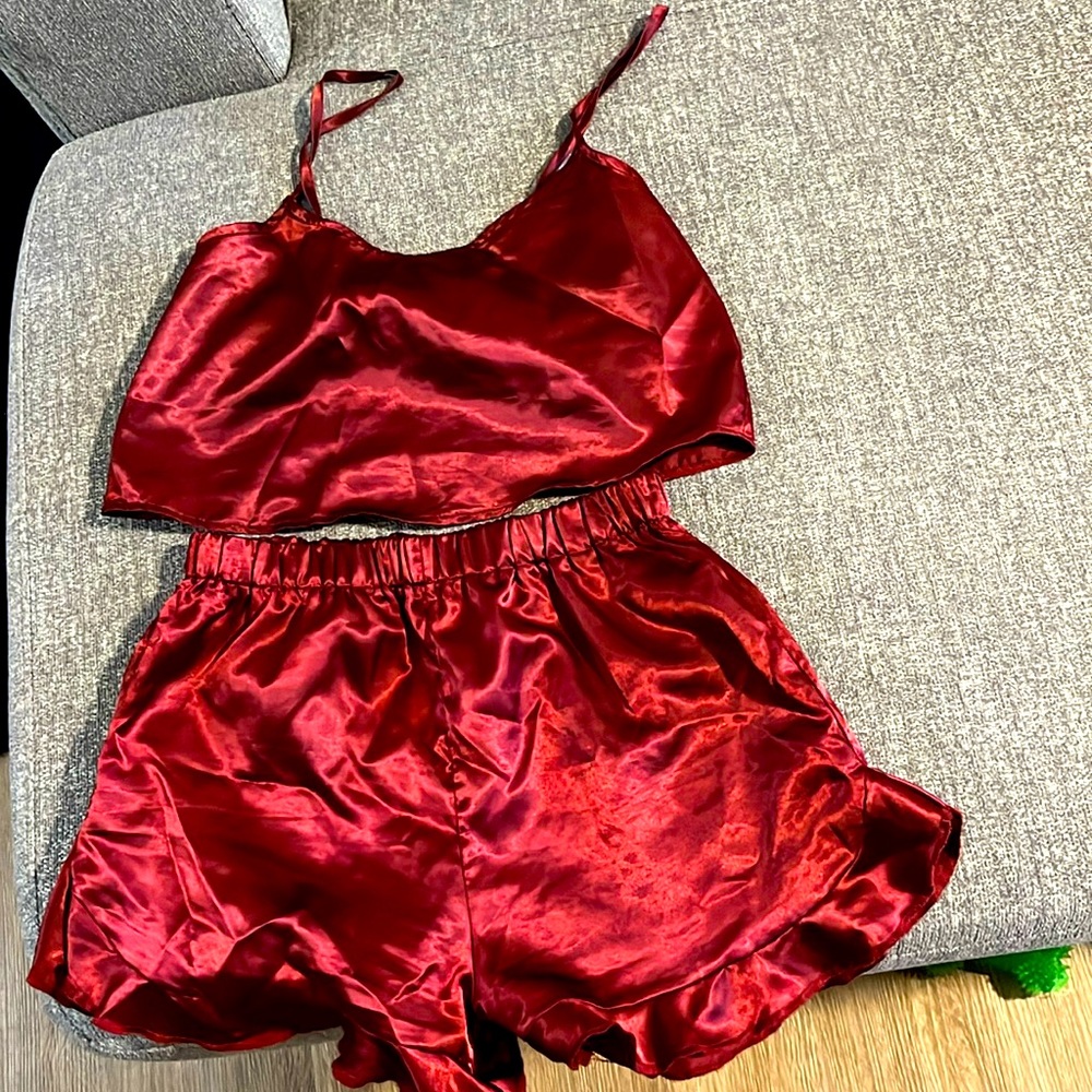 Red pajama set from boohoo. Never worn .